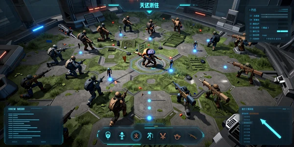 Smart Systems and Tactical Pressure collection banner - a futuristic battlefield viewed from above with glowing command overlays